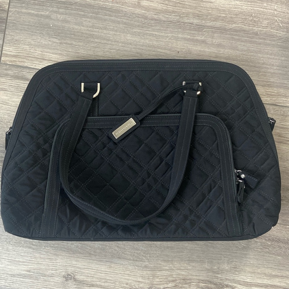 Vera Bradley Black Quilted Tote with Interior and Exterior pockets